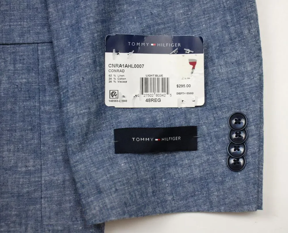Tommy Hilfiger Conrad Sport Coat Mens 48 R Light Blue Linen Modern Fit Blazer